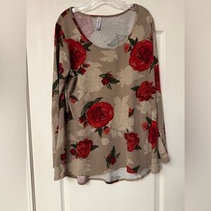 LuLaRoe Red Floral Long Sleeve Top